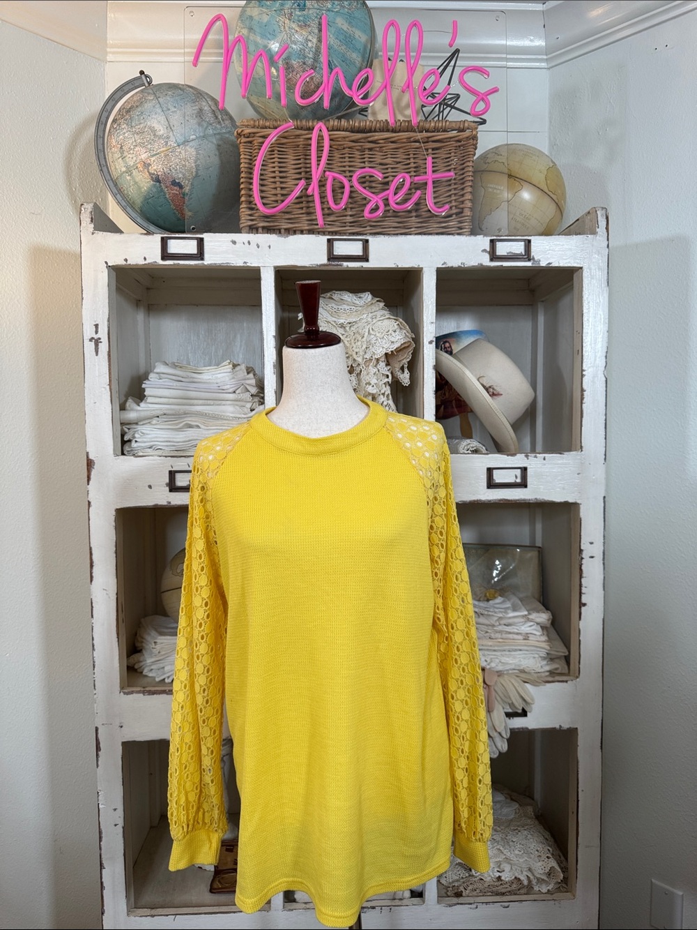 Miholl Yellow Lace-Sleeve Women's Top -